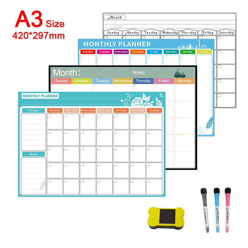 Magnetic Whiteboard Calendar - A3 Spidol Kalender Perencana Mingguan Bulanan