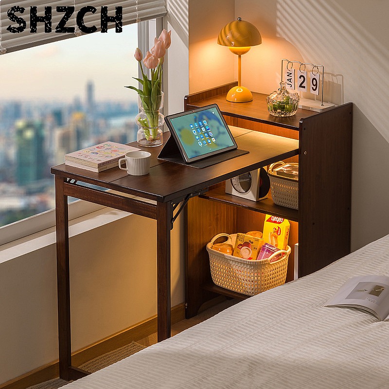 Office Furniture For Small Spaces - Meja Lipat Bambu dengan Rak Buku,