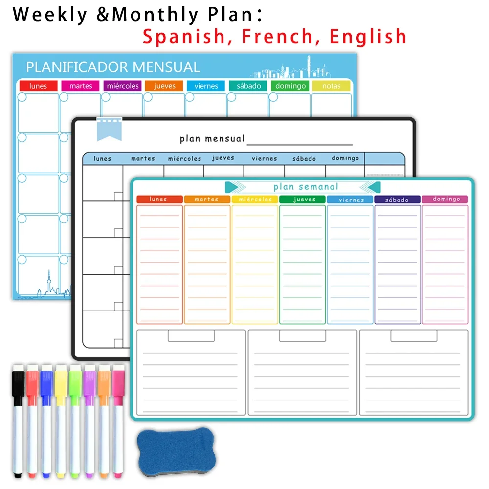 Magnetic Whiteboard Calendar - Perencana Mingguan & Bulanan Magnetik Ukuran