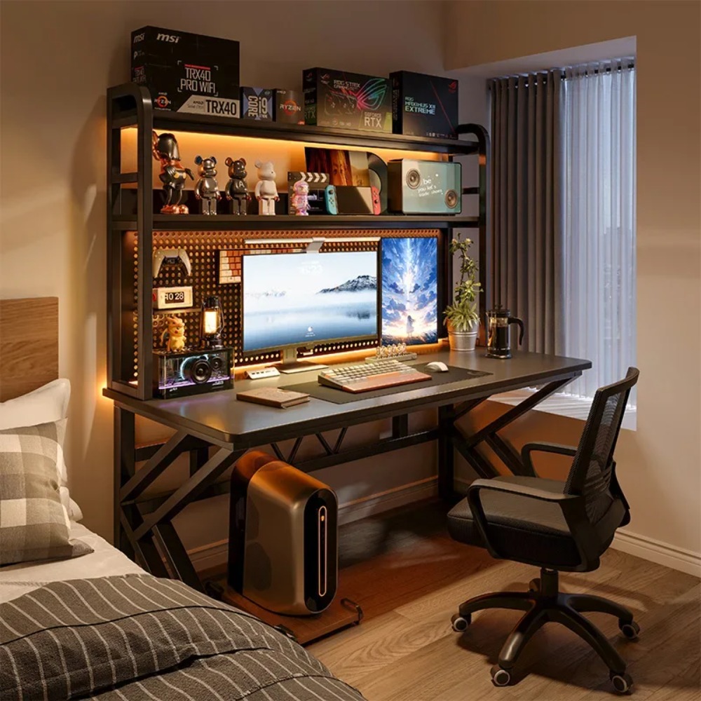 Office Furniture For Small Spaces - Meja Gaming dengan Rak Buku dan