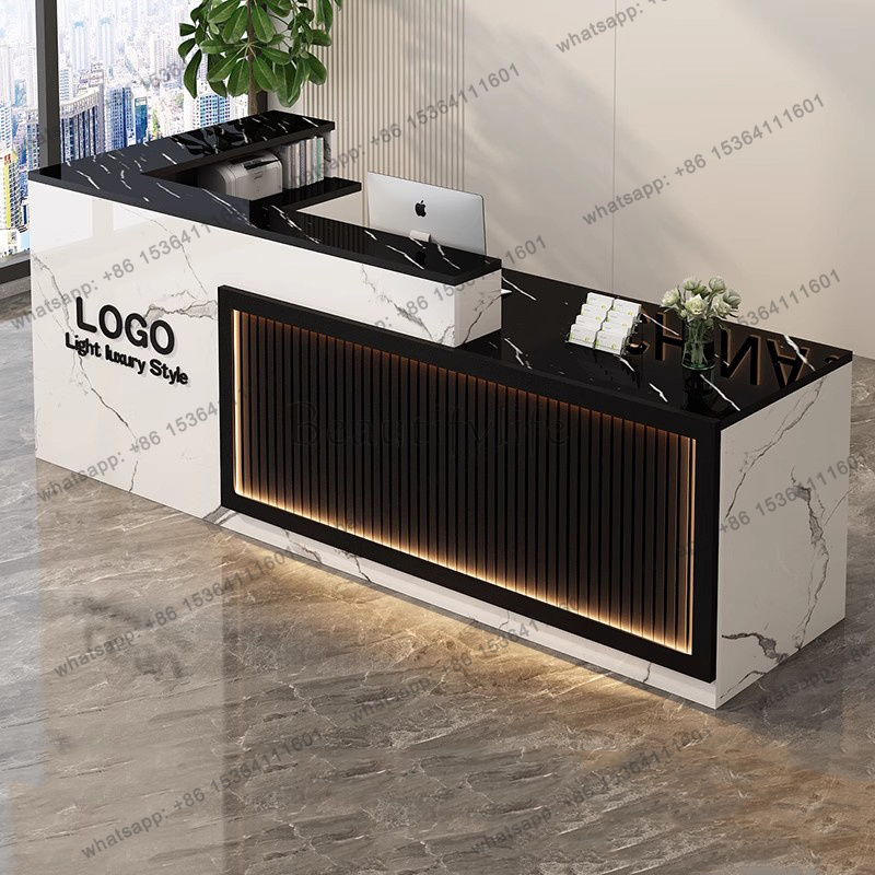 Meja Resepsionis Mewah Sederha - Office Furniture Logo ulasan dan harga